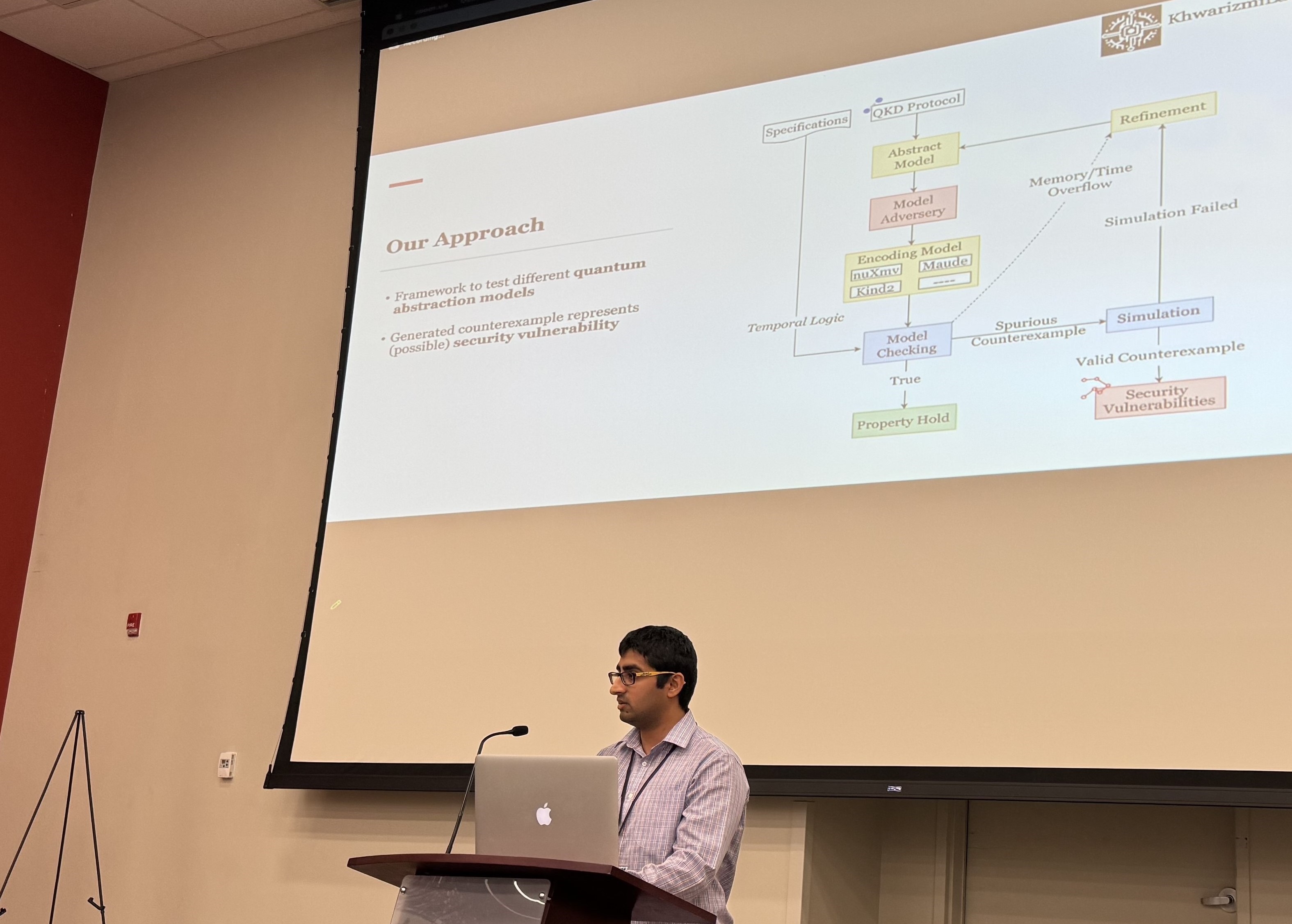 Ali Hamza presenting our work on Quantum protocol security.