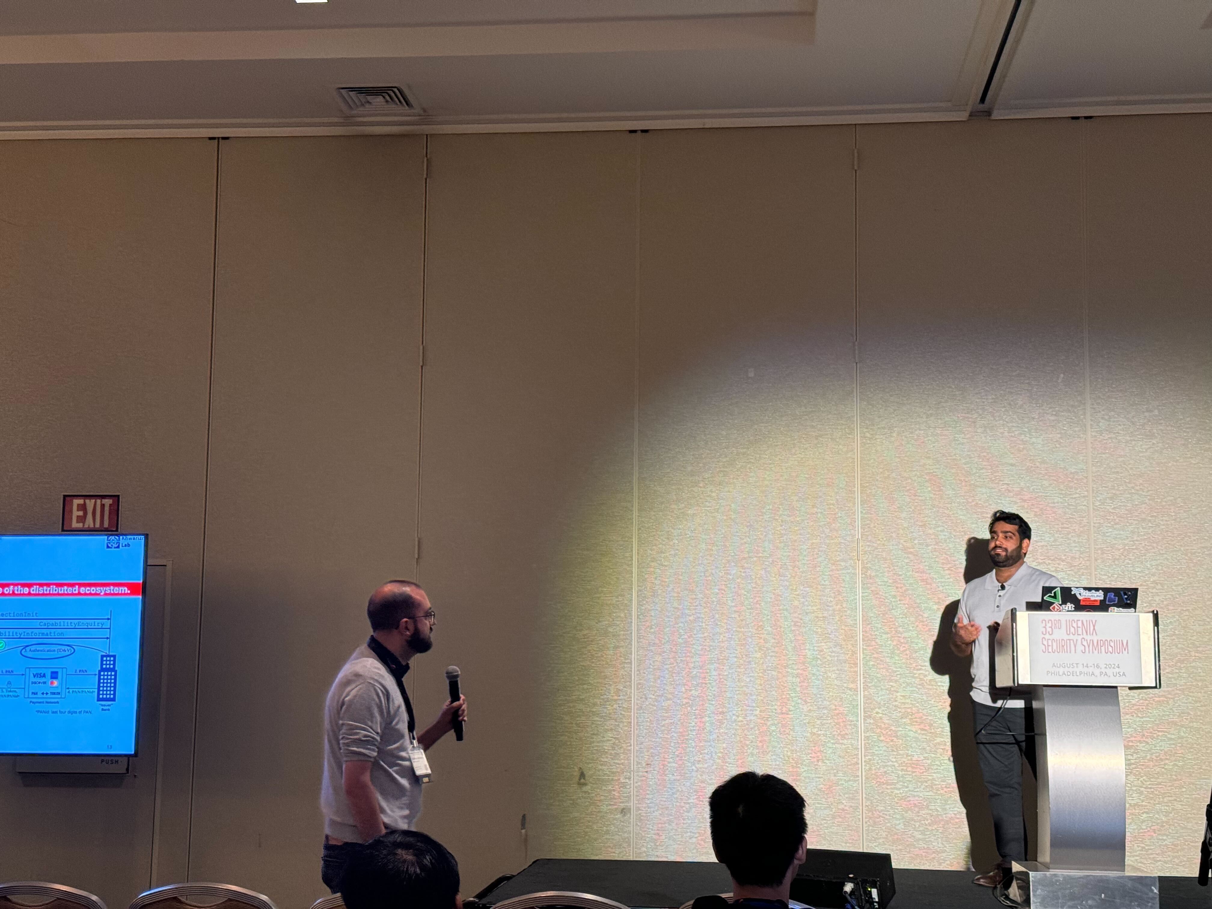 Hasnain presenting our paper 'In Wallet We Trust' at the USENIX Security Symposium 2024.