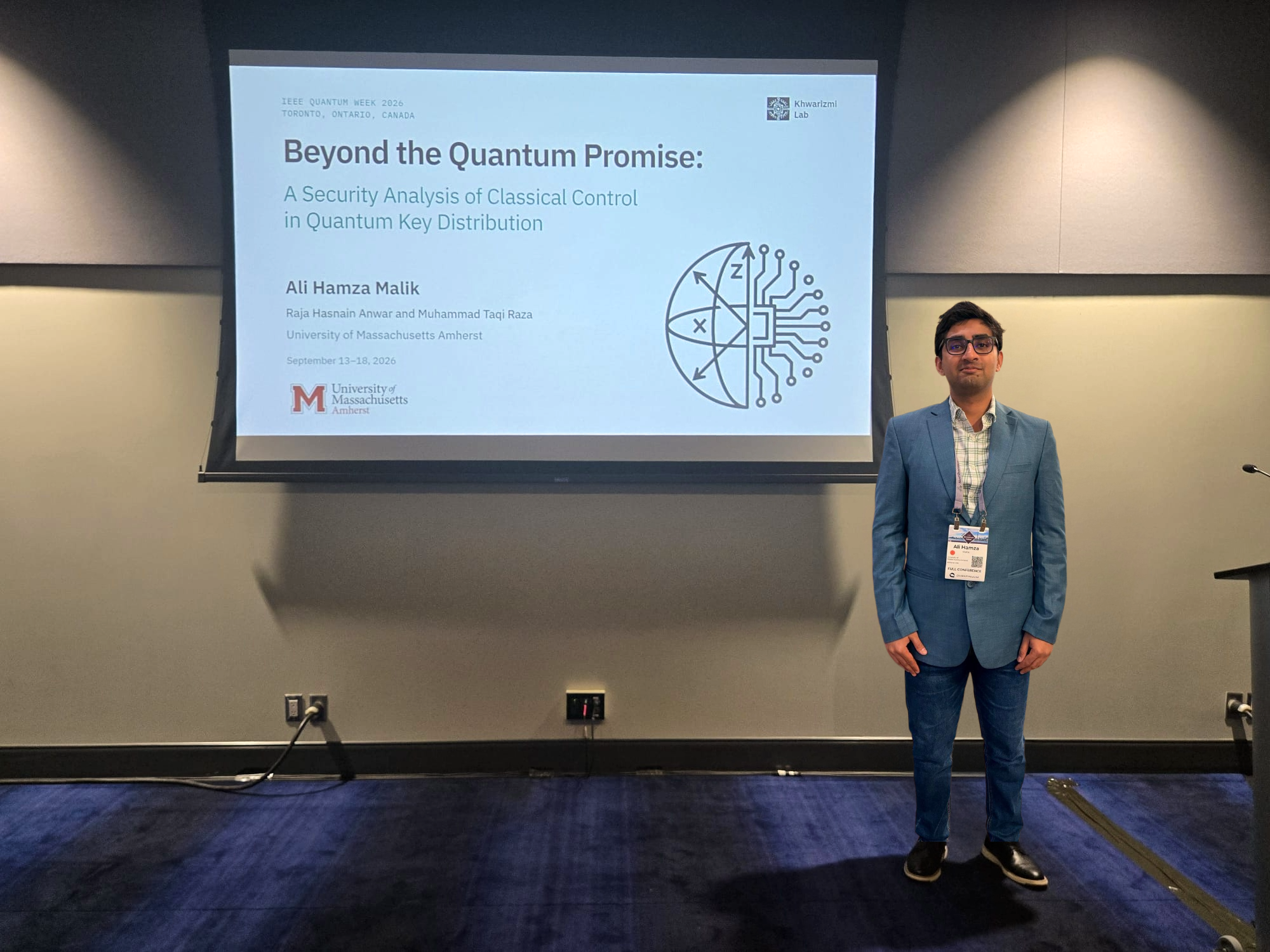 Ali Hamza presenting our paper 'Beyond the Quantum Promise' at IEEE QCE'26 (Quantum Week).